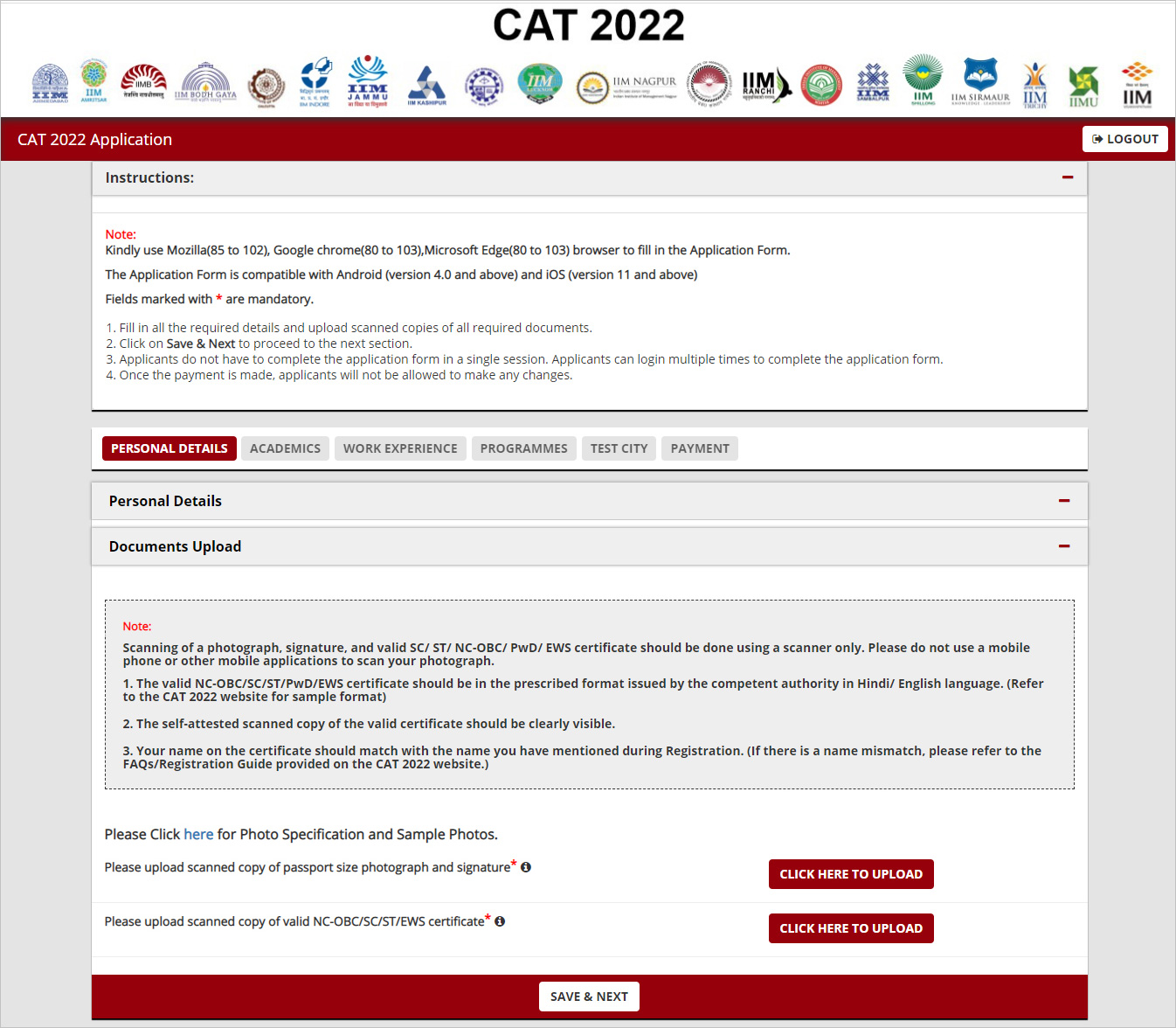 CAT 2020 Application Edit